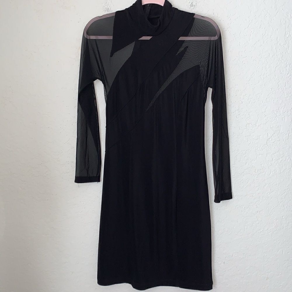Vtg Sheer Mesh Long Sleeve Zipper Mini Dress Size S-M